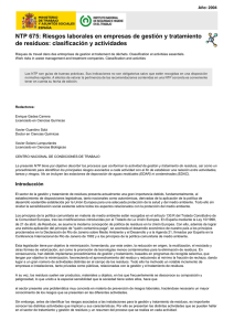 Nueva ventana:NTP 675: Riesgos laborales en empresas de gestión y tratamiento de residuos: clasificación y actividades (pdf, 405 Kbytes)