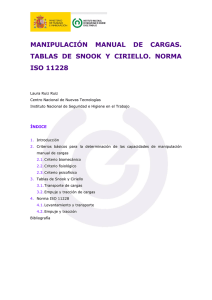 Nueva ventana:Manipulación manual de cargas. Tablas de Snoock y Ciriello. Norma ISO 11228 (pdf, 424 Kbytes)