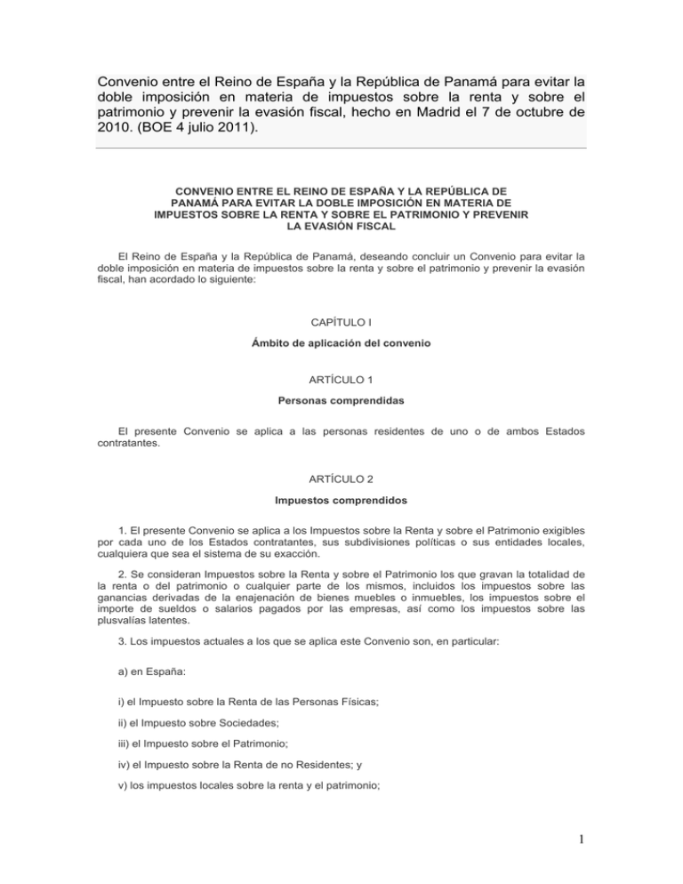 Convenio de Doble Imposición Convenio de Doble Imposición