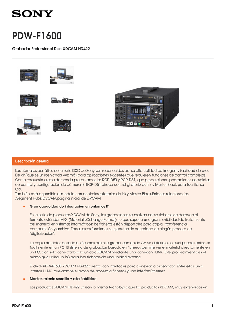 Pdw F1600 Grabador Professional Disc Xdcam Hd422