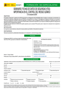 Nueva ventana:Fichas de datos de seguridad (FDS): importancia en el control del riesgo químico. Programa (pdf, 134 Kbytes)