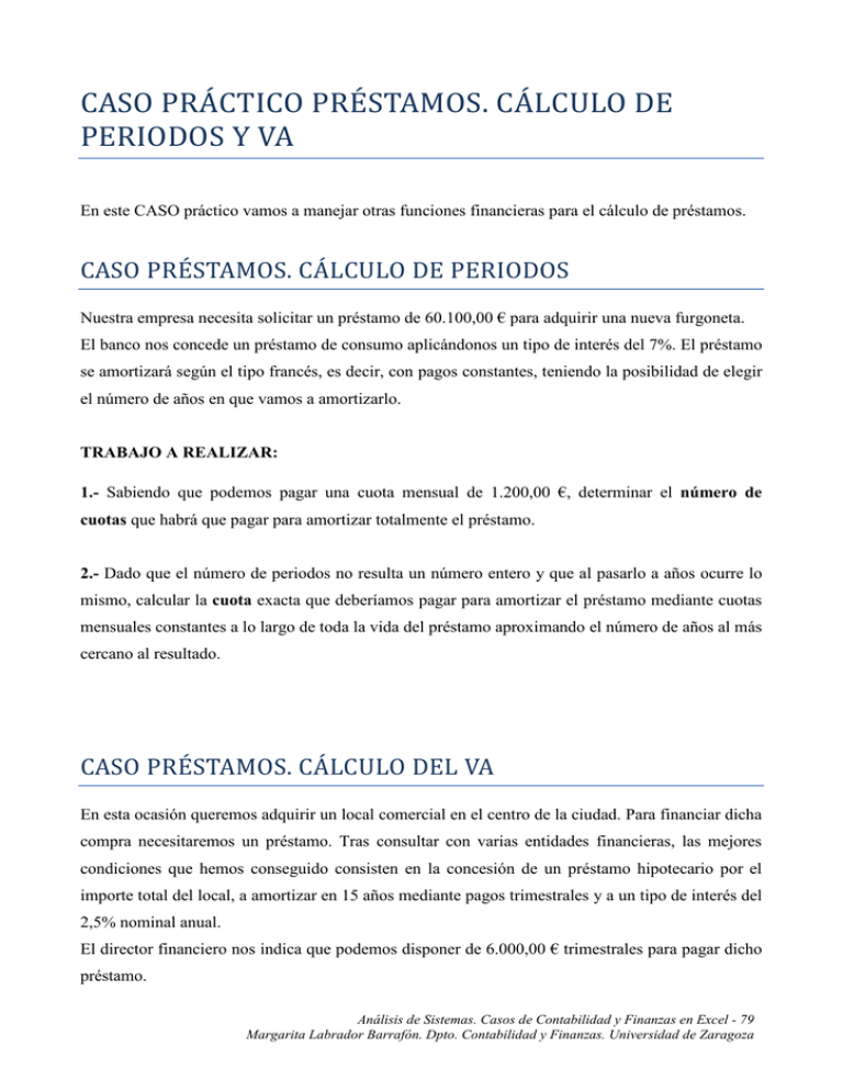 Caso Pr Ctico Pr Stamos C Lculo De Periodos Y VA