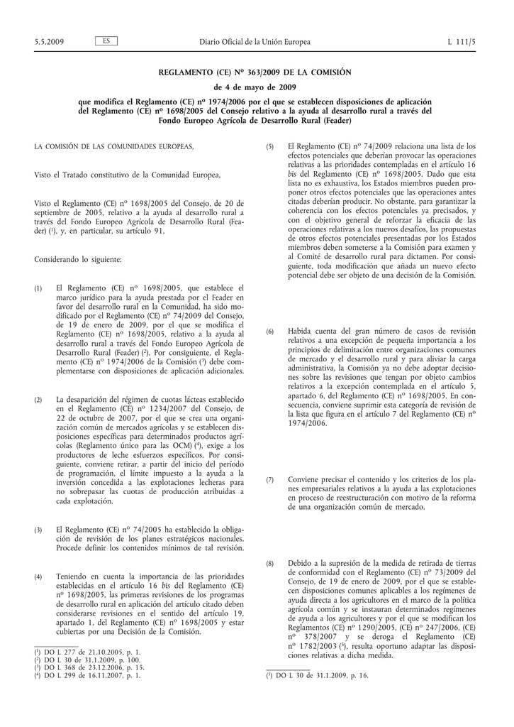 Reglamento (CE) N 363/2009 De La Comisi N, De 4 De Mayo De 2009 , Que ...