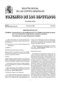 Proposición de Ley de modificación de la Ley 29/2006, de 26 de julio, de garantías y uso racional de los medicamentos y productos sanitarios.