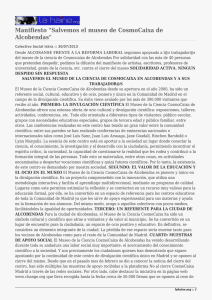 Manifiesto &#34;Salvemos el museo de CosmoCaixa de Alcobendas&#34;
