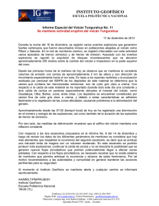 INSTITUTO GEOFÍSICO ESCUELA POLITÉCNICA NACIONAL Informe Especial del Volcán Tungurahua No. 11