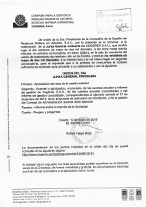 2016 05 23 Orden del día y documentación Junta General de Cogersa SAU