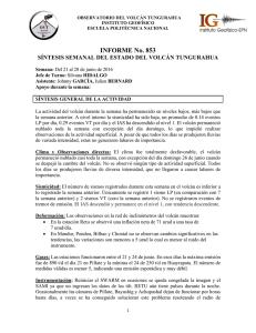 INFORME No. 853 SÍNTESIS SEMANAL DEL ESTADO DEL VOLCÁN TUNGURAHUA