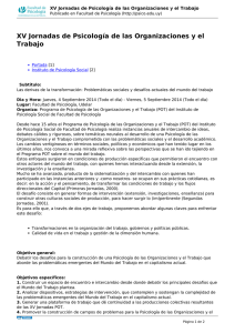 XV Jornadas de Psicología de las Organizaciones y el Trabajo