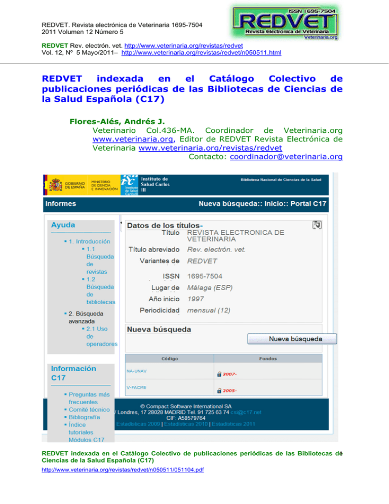 REDVET. Revista Electrónica De Veterinaria 1695-7504 2011 Volumen 12 ...