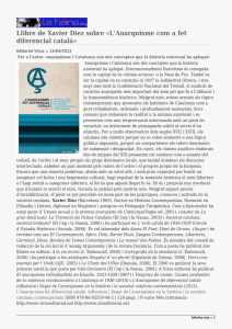 Llibre de Xavier Diez sobre «L'Anarquisme com a fet diferencial català»
