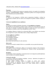 2012  Desde 2003, la Ciudad de París propone un programa selectivo... post-doctorandos y seniors