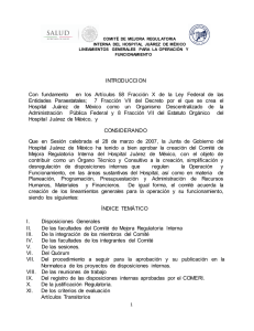 20. Lineamientos Generales para la Operación y Funcionamiento del Comité de Mejora Regulatoria Interna del Hospital Juárez de México, 2014