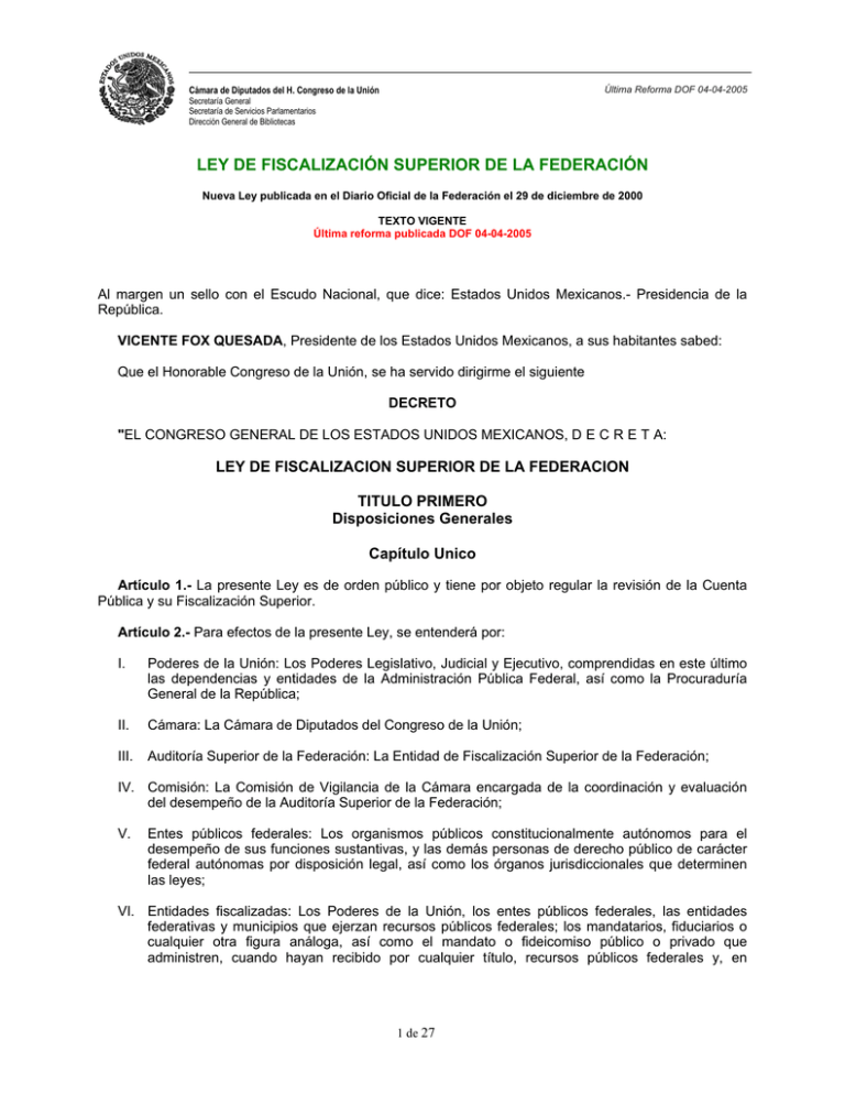 Ley De Fiscalización Superior De La Federación