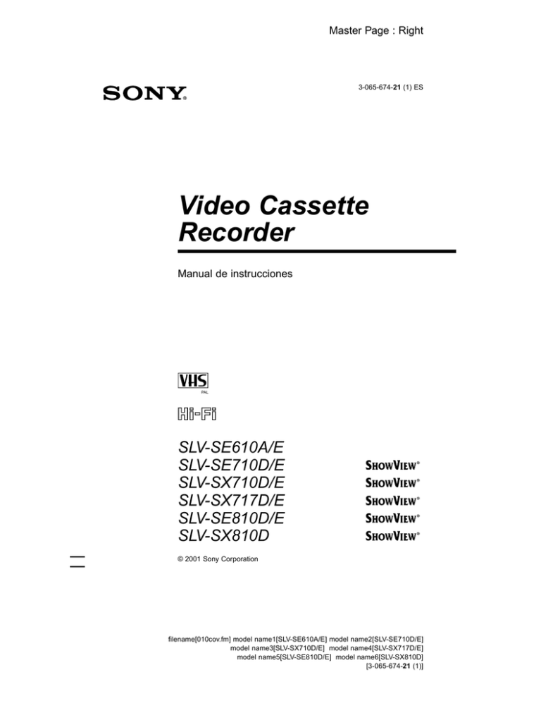 Video Cassette Recorder SLVSE610A/E SLVSE710D/E