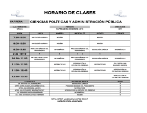 HORARIO DE CLASES CIENCIAS POLÍTICAS Y ADMINISTRACIÓN PÚBLICA CARRERA: 7:10 - 8:00