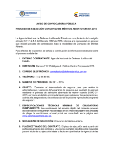 Aviso de convocatoria ​pública proceso de selección concurso de méritos abierto cm-001-2015​