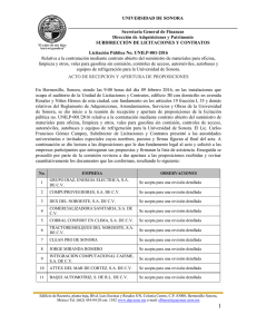 UNIVERSIDAD DE SONORA Secretaría General de Finanzas  Dirección de Adquisiciones y Patrimonio