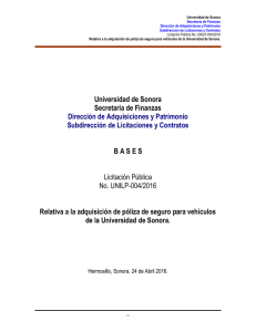 Universidad de Sonora Secretaria de Finanzas Dirección de Adquisiciones y Patrimonio