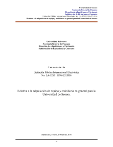 Universidad de Sonora Secretaría General de Finanzas Dirección de Adquisiciones y Patrimonio