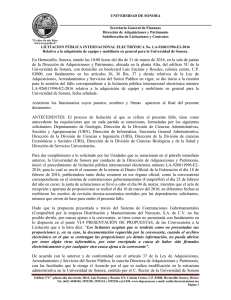 UNIVERSIDAD DE SONORA  Secretaría General de Finanzas Dirección de Adquisiciones y Patrimonio