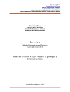 Universidad de Sonora Secretaría General de Finanzas Dirección de Adquisiciones y Patrimonio