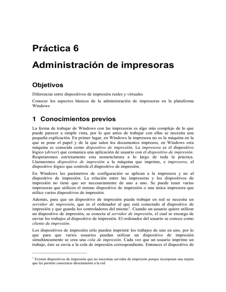 Práctica 6: Administración De Impresoras