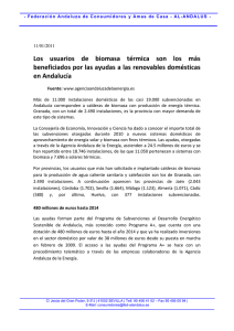 Los usuarios de biomasa térmica son los más beneficiados por las ayudas a las renovables domésticas en Andalucía (11-01-2011)