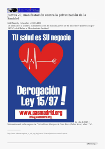 Jueves 29, manifestación contra la privatización de la Sanidad