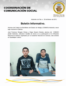 Alumnos del Colegio de Bachilleres del Estado de Hidalgo (COBAEH) Atotonilco, tercer lugar nacional en química.