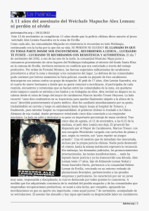 A 11 años del asesinato del Weichafe Mapuche Alex Lemun: