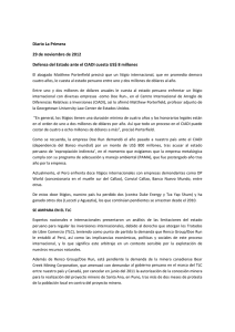 Diario La Primera  29 de noviembre de 2012  Defensa del Estado ante el CIADI cuesta US$ 8 millones 
