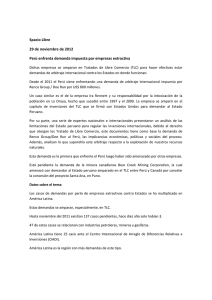 Spacio Libre  29 de noviembre de 2012  Perú enfrenta demanda impuesta por empresas extractiva 