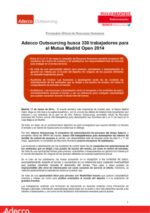 Adecco Outsourcing busca 330 trabajadores para el Mutua Madrid Open 2014