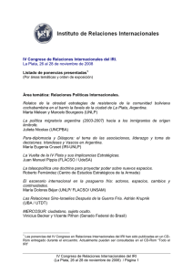 IV Congreso de Relaciones Internacionales del IRI. Listado de ponencias presentadas