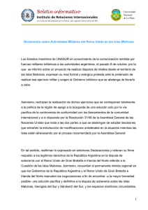 Declaraci n de la UNASUR sobre actividades militares del Reino Unido en las Islas Malvinas