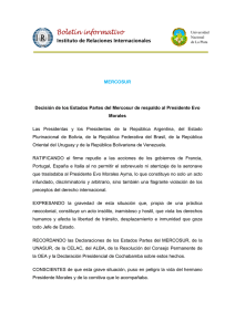Decisión de los Estados Partes del Mercosur de respaldo al Presidente Evo Morales.