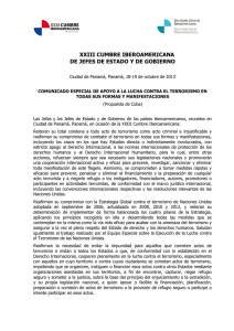 Comunicado Especial de apoyo a la lucha contra el Terrorismo en todas sus formas y manifestaciones