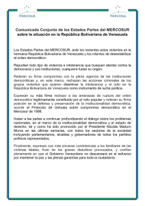 Comunicado Conjunto de los Estados Parte del MERCOSUR sobre la situaci n de la Rep blica Bolivariana de Venezuela