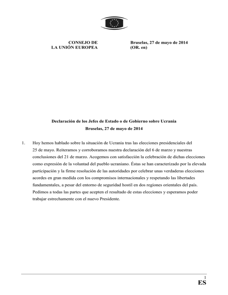 Declaraci N De Los Jefes De Estado O De Gobierno Sobre Ucrania (27 De ...