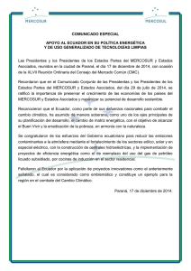 Declaraci n de apoyo al Ecuador en su pol tica energ tica y de uso generalizado de tecnolog as limpias