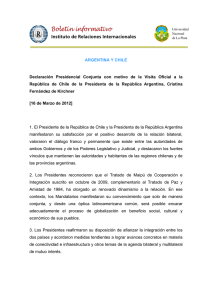 Declaraci n Conjunta adoptada por los gobiernos de Chile y Argentina durante la visita de Estado realizada por la presidenta Cristina Fern ndez a su par Sebasti n Pi era Echenique