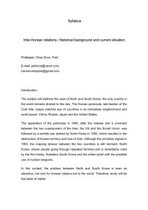Syllabus  Inter-Korean relations. Historical background and current situation