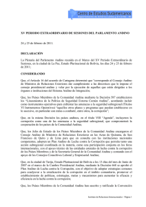 XV PERIODO EXTRAORDINARIO DE SESIONES DEL PARLAMENTO ANDINO DECLARACIÓN