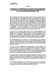 1 21-09-2011 DISCURSO DE LA PRESIDENTA DE LA NACiÓN. CRISTINA FERNÁNDEZ