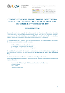 CONVOCATORIA DE PROYECTOS DE INNOVACIÓN EDUCATIVA UNIVERSITARIA PARA EL PERSONAL