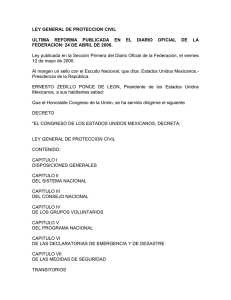 LEY GENERAL DE PROTECCION CIVIL  FEDERACION: 24 DE ABRIL DE 2006.