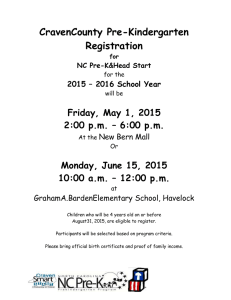CravenCounty Pre-Kindergarten Registration  Friday, May 1, 2015
