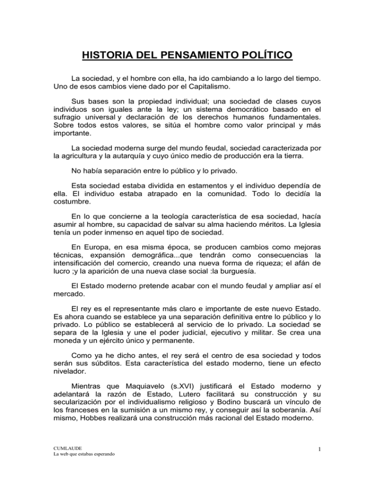 HISTORIA DEL PENSAMIENTO POLÍTICO