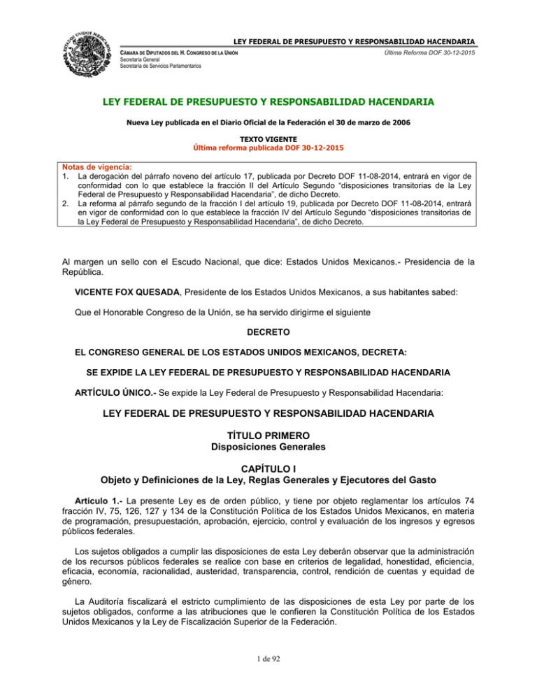 LEY FEDERAL DE PRESUPUESTO Y RESPONSABILIDAD HACENDARIA